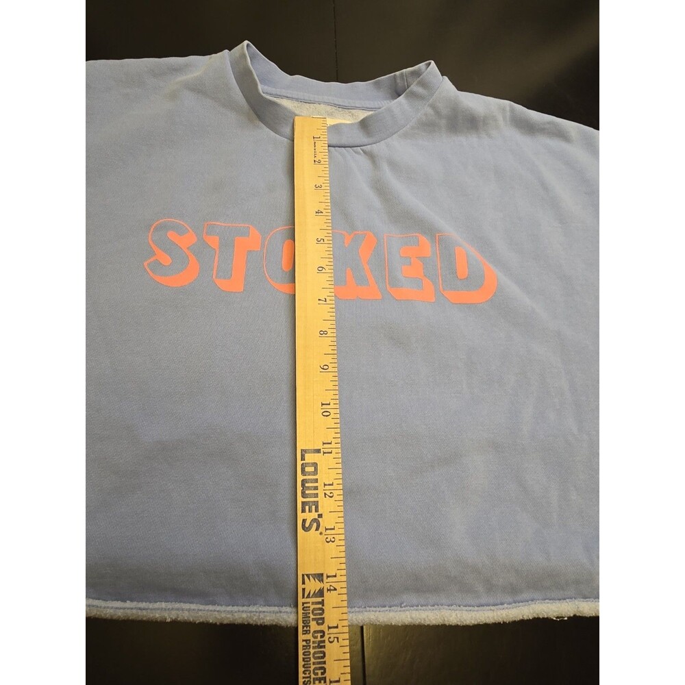 Billabong "Stoked" Cropped Sweatshirt Women's Large Blue Pink Hey Gday Crewneck - Picture 3 of 7